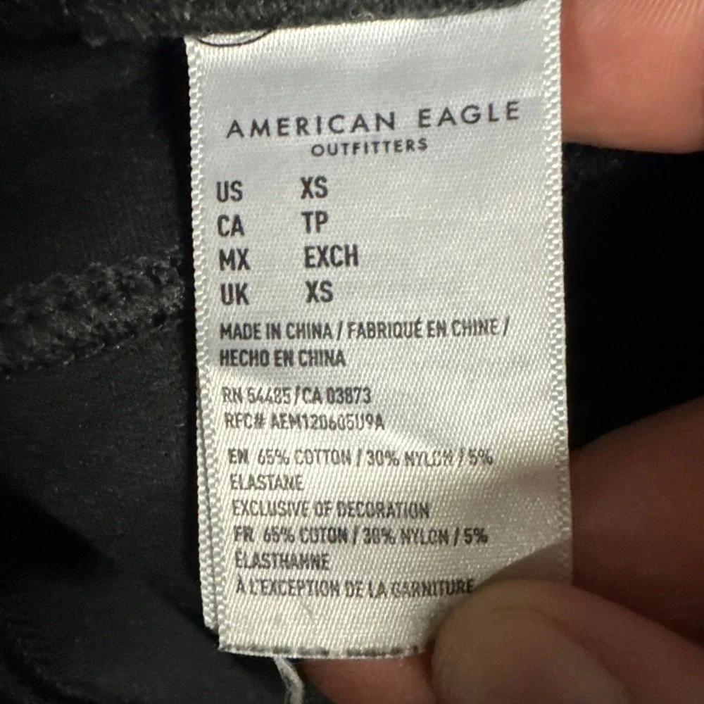 American Eagle Jeans Womens XS Black Jeggings Ribbed Knee Zipper Skinny Ankle